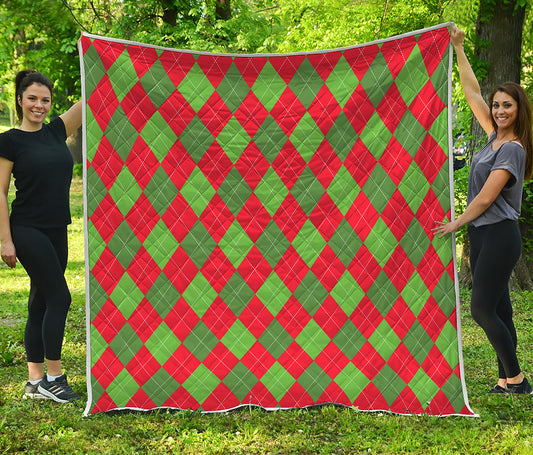 Green And Red Argyle Pattern Print Quilt