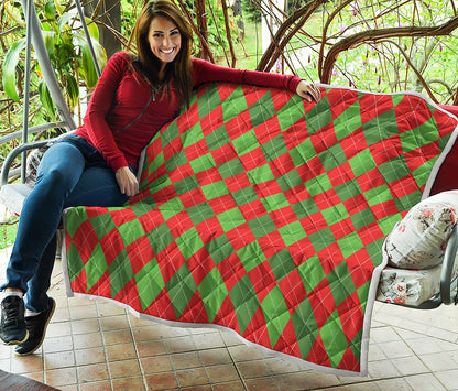 Green And Red Argyle Pattern Print Quilt