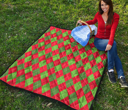 Green And Red Argyle Pattern Print Quilt