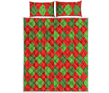 Green And Red Argyle Pattern Print Quilt Bed Set