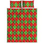 Green And Red Argyle Pattern Print Quilt Bed Set