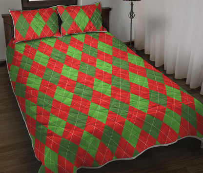Green And Red Argyle Pattern Print Quilt Bed Set