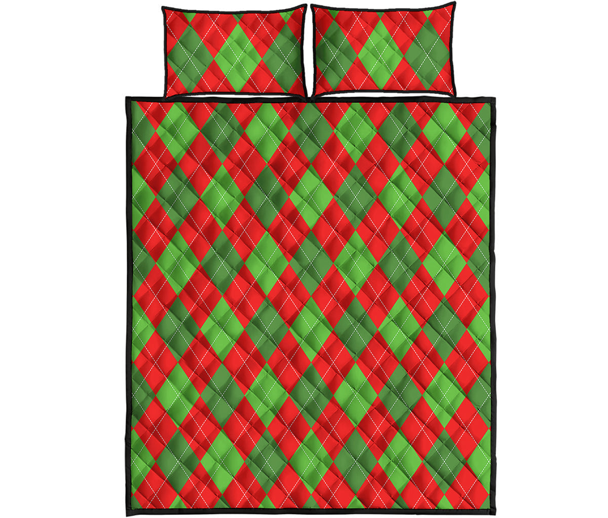 Green And Red Argyle Pattern Print Quilt Bed Set