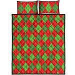 Green And Red Argyle Pattern Print Quilt Bed Set