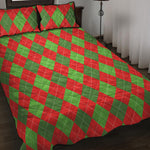 Green And Red Argyle Pattern Print Quilt Bed Set