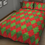 Green And Red Argyle Pattern Print Quilt Bed Set