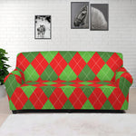 Green And Red Argyle Pattern Print Sofa Cover