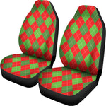 Green And Red Argyle Pattern Print Universal Fit Car Seat Covers