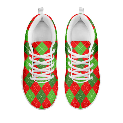 Green And Red Argyle Pattern Print White Sneakers