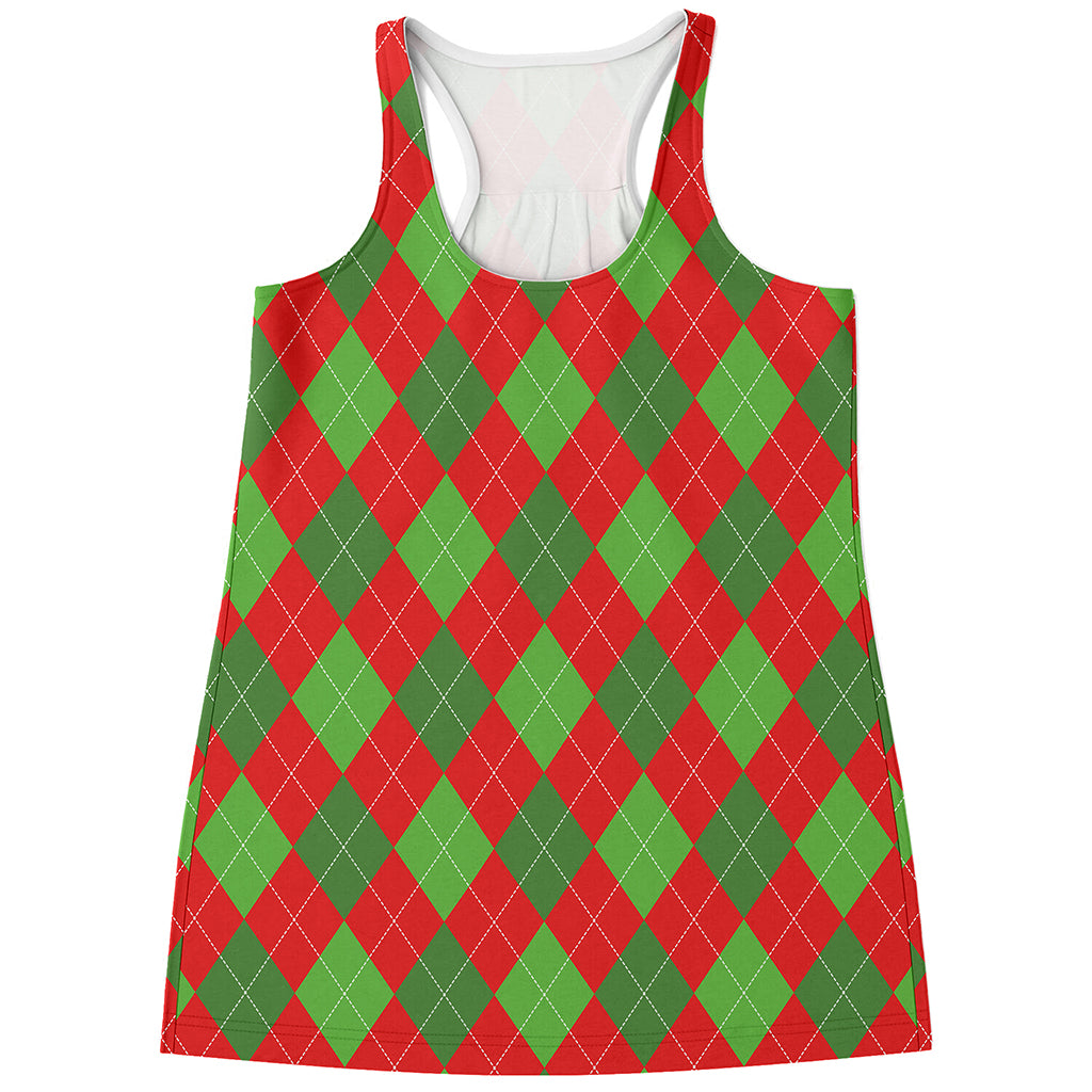 Green And Red Argyle Pattern Print Women's Racerback Tank Top
