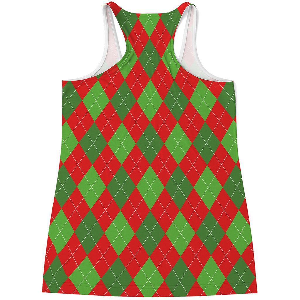 Green And Red Argyle Pattern Print Women's Racerback Tank Top
