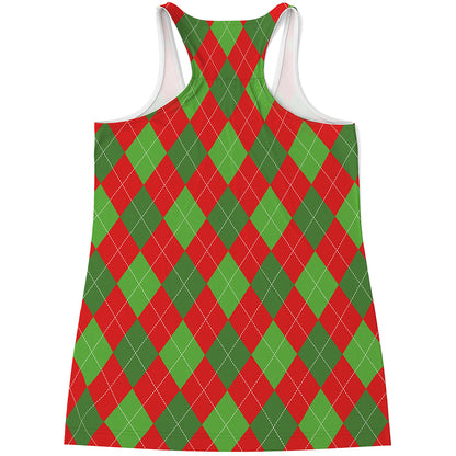 Green And Red Argyle Pattern Print Women's Racerback Tank Top