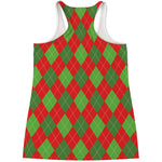 Green And Red Argyle Pattern Print Women's Racerback Tank Top