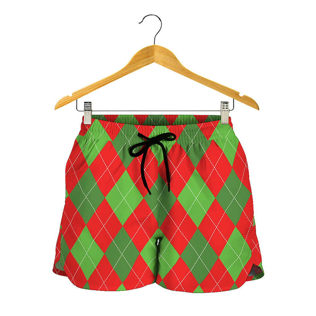 Green And Red Argyle Pattern Print Women's Shorts