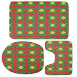 Green And Red Christmas Argyle Print 3 Piece Bath Mat Set