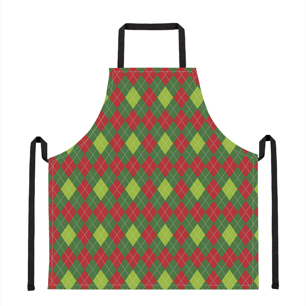 Green And Red Christmas Argyle Print Apron