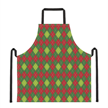 Green And Red Christmas Argyle Print Apron