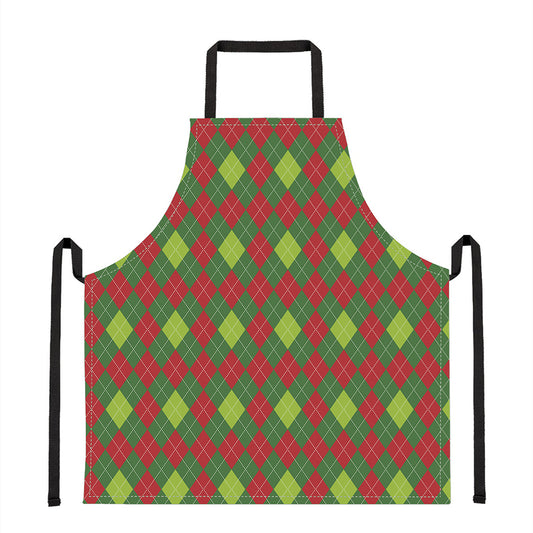 Green And Red Christmas Argyle Print Apron