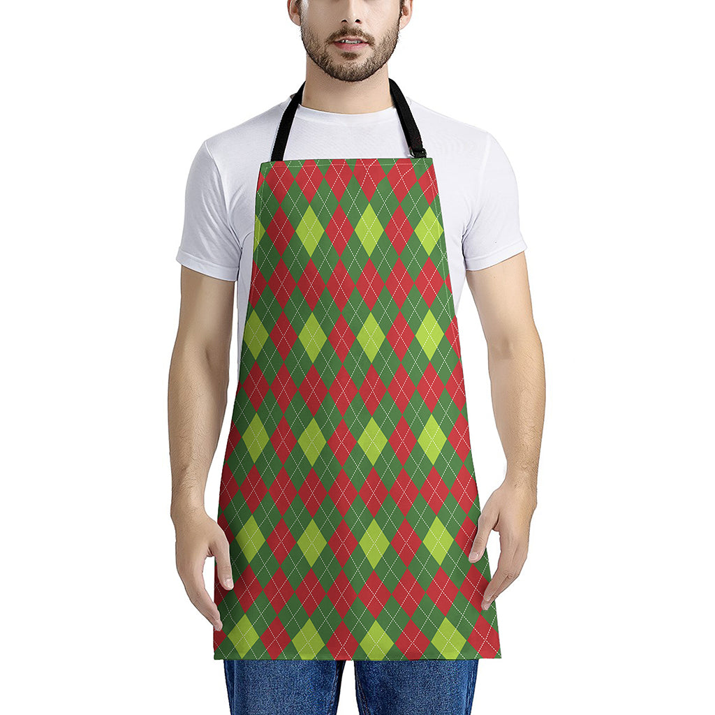 Green And Red Christmas Argyle Print Apron