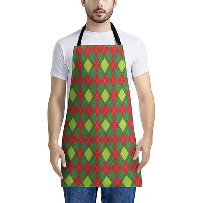 Green And Red Christmas Argyle Print Apron