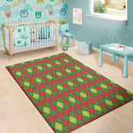 Green And Red Christmas Argyle Print Area Rug