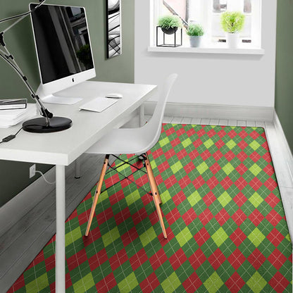 Green And Red Christmas Argyle Print Area Rug