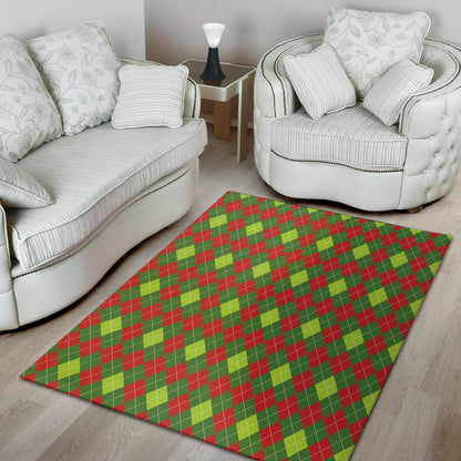 Green And Red Christmas Argyle Print Area Rug