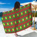 Green And Red Christmas Argyle Print Beach Sarong Wrap