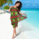 Green And Red Christmas Argyle Print Beach Sarong Wrap