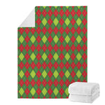 Green And Red Christmas Argyle Print Blanket