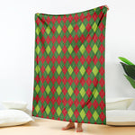 Green And Red Christmas Argyle Print Blanket