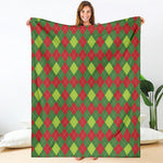 Green And Red Christmas Argyle Print Blanket