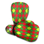 Green And Red Christmas Argyle Print Boxing Gloves