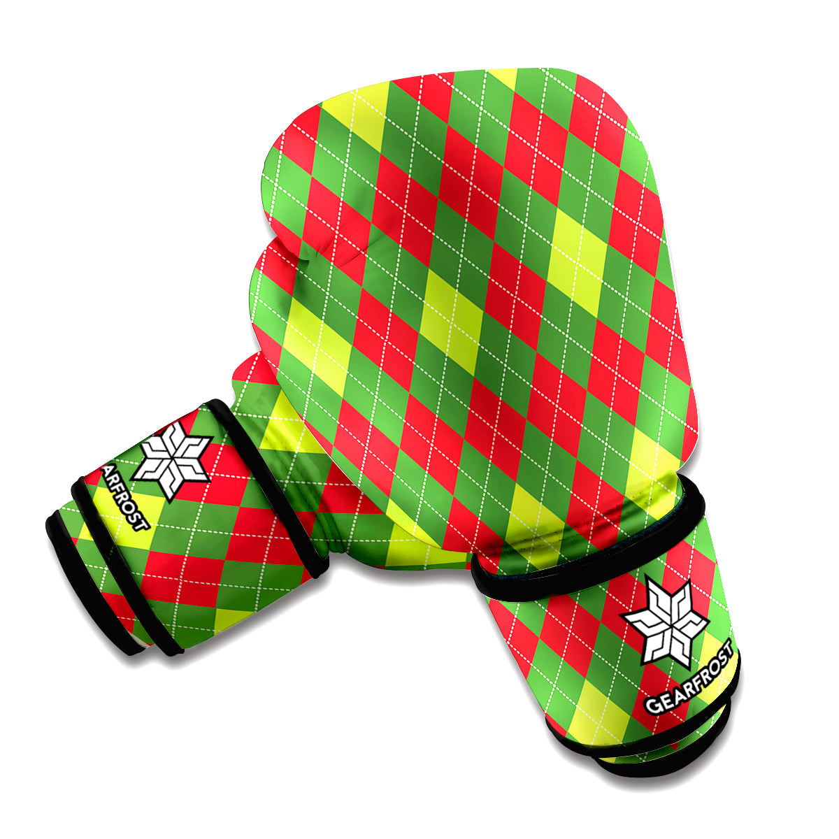 Green And Red Christmas Argyle Print Boxing Gloves