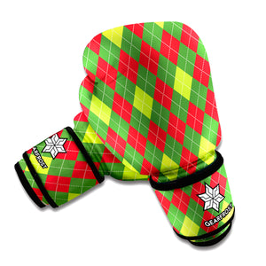Green And Red Christmas Argyle Print Boxing Gloves