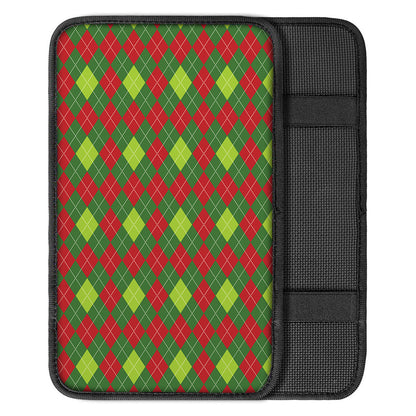 Green And Red Christmas Argyle Print Car Center Console Cover