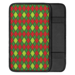 Green And Red Christmas Argyle Print Car Center Console Cover