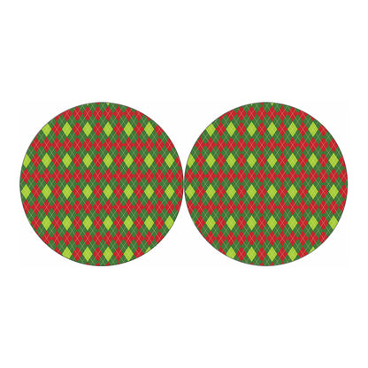 Green And Red Christmas Argyle Print Car Coasters