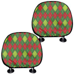Green And Red Christmas Argyle Print Car Headrest Covers