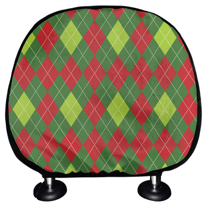 Green And Red Christmas Argyle Print Car Headrest Covers