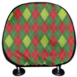 Green And Red Christmas Argyle Print Car Headrest Covers