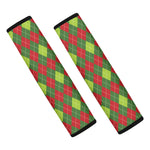 Green And Red Christmas Argyle Print Car Seat Belt Covers