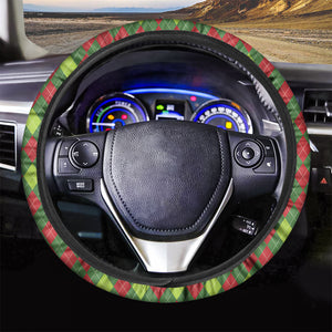 Green And Red Christmas Argyle Print Car Steering Wheel Cover