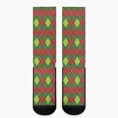 Green And Red Christmas Argyle Print Crew Socks