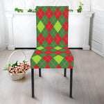 Green And Red Christmas Argyle Print Dining Chair Slipcover