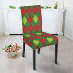 Green And Red Christmas Argyle Print Dining Chair Slipcover