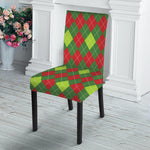 Green And Red Christmas Argyle Print Dining Chair Slipcover
