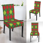 Green And Red Christmas Argyle Print Dining Chair Slipcover