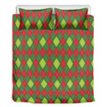 Green And Red Christmas Argyle Print Duvet Cover Bedding Set