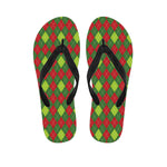 Green And Red Christmas Argyle Print Flip Flops